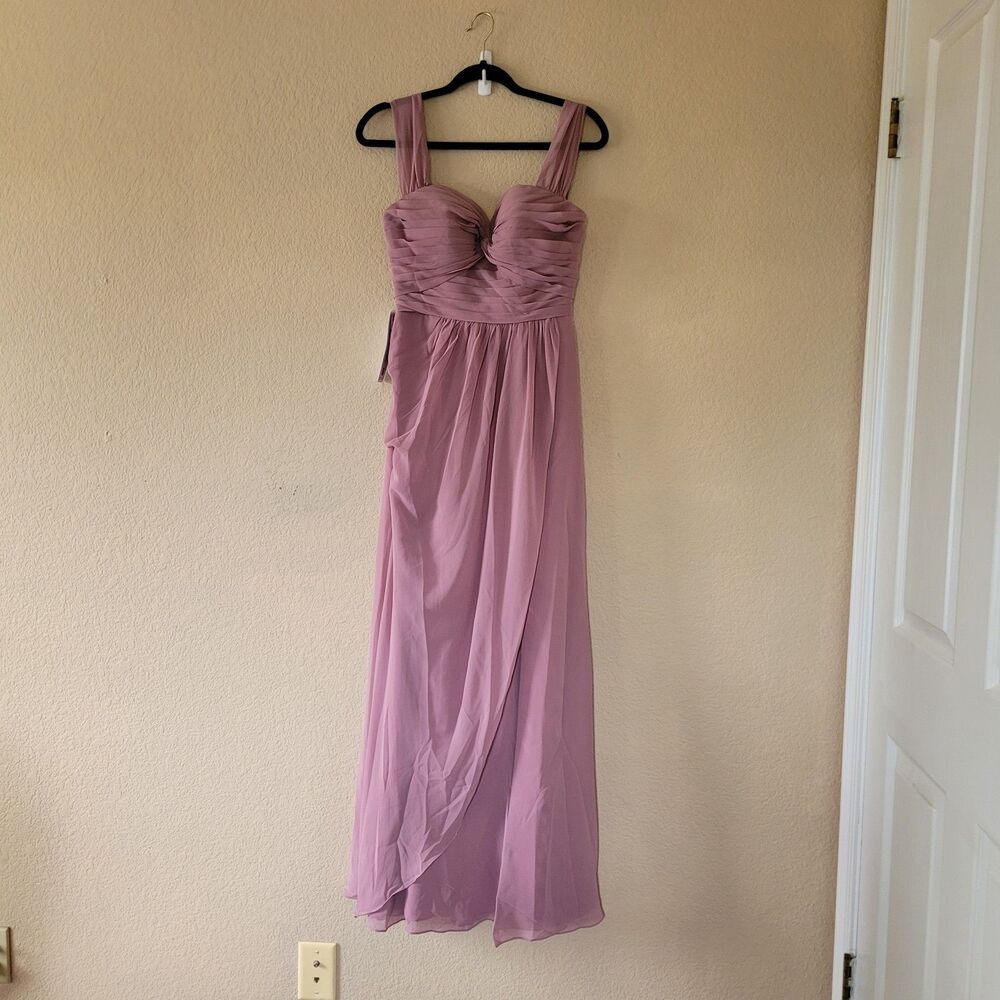 Azazie Millie Bridesmaid Chiffon Dress Pink Mauve Custom Size Maxi Pleated NWT
